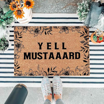 Funny Coir Doormat with Music Lover Yell Mustard - Front Door Mat, Entryway Welcome Mat, 23.7 x 15.7 inch