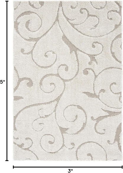 SAFAVIEH Florida Shag Collection Accent Rug - 3'3" x 5'3", Cream & Beige, Scroll, Non-Shedding & Easy Care, 1.2-inch Thick Ideal for High Traffic Areas in Entryway, Living Room, Bedroom (SG455-1113)
