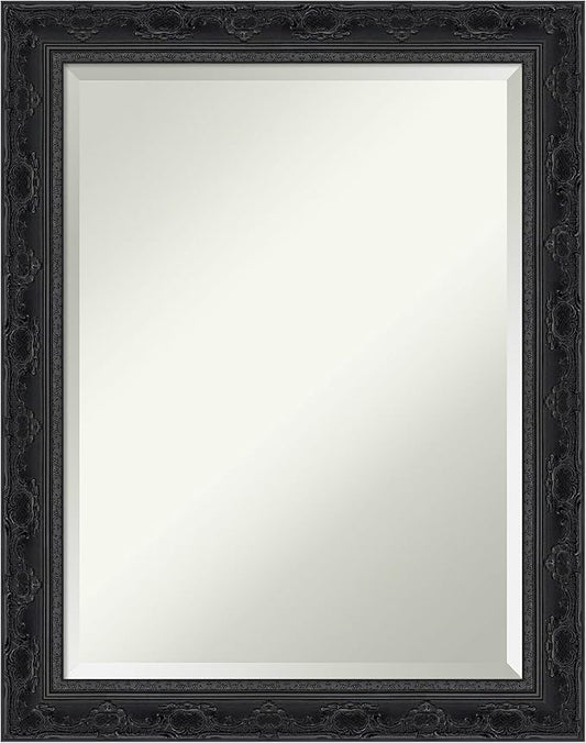 Amanti Art Bathroom Mirror for Over Sink, 29x23 Filigree Gloss Black Rectangle Vanity Mirror, Medium Traditional Frame, Hangs Horizonally and Vertically, Bathroom Wall Decor, Beveled Edge