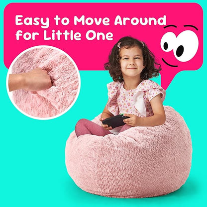 Hobestluk Bean Bag Chairs 2.5FT Bean Bag Chair with Memory Foam Filled & Chevron Plush Fur Cover Small Bean Bag Chairs for Playroom, Living Room, Bedroom (Pink)
