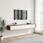 POVISON Fully-Assembled Minimalist Floating TV Stand, Modern Wall-Mounted Entertainment Center with 3 Flip-Down Cabinet Doors, Solid Wood Media Console, Walnut & Black, 70.87"