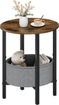 Vagusicc Round Side Table End Table with Storage Basket, Small Side Table Round Nightstand for Small Spaces, Tall Oval End Table with Steel Frame, Coffee Bedside Table for Living Room, Rustic Brown