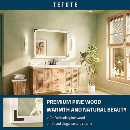 TETOTE 40 x 30 White Wood Framed Mirror for Bathroom Wall/Bedroom/Living Room/Entryway Farmhouse Rustic Bathroom Vanity Mirror Waterproof (Horizontal/Vertical Mounted)