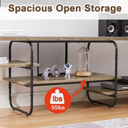 VECELO TV Stands for 75 Inch,Entertainment Center/Media Console Table with Adjustable Storage Shelves for Living Room/Bedroom,Grey