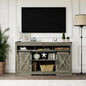 RoyalCraft Farmhouse TV Stand with Sliding Barn Door for TVs up to 65+ Inch, 34" Tall Entertainment Center, Wood Media Console Storage Cabinet for Bedroom, Living Room, Light Grey