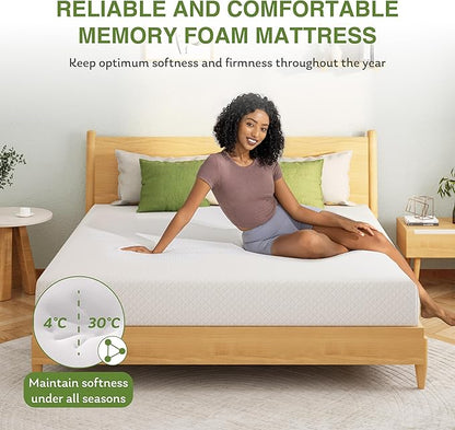Twin XL Memory Foam Mattress, 6 Inch Bed Mattress in a Box with Cooling Green Tea Gel, Relieve Pressure with Medium Support, CertiPUR-US Certified, 80''L x 38''W, White
