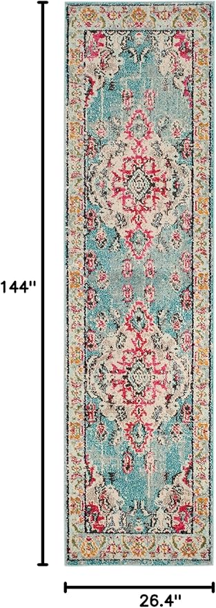 SAFAVIEH Monaco Collection Runner Rug - 2'2" x 12', Light Blue & Fuchsia, Medallion Distressed Design, Non-Shedding & Easy Care, Ideal for High Traffic Areas in Living Room, Bedroom (MNC243J)