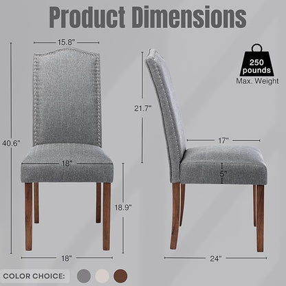 Stylish Upholstered Parsons Dining Chair with Silver Nailhead Trim and Sturdy Solid Wood Legs
