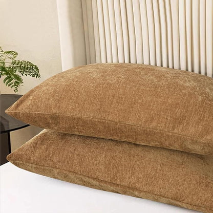 CaliTime Throw Pillow Covers Decorative 20 X 26 Inches Pack of 2 Cozy Chenille Standard Pillow Shams Cases for Couch Sofa Bed Living Room Home Apricot Brown
