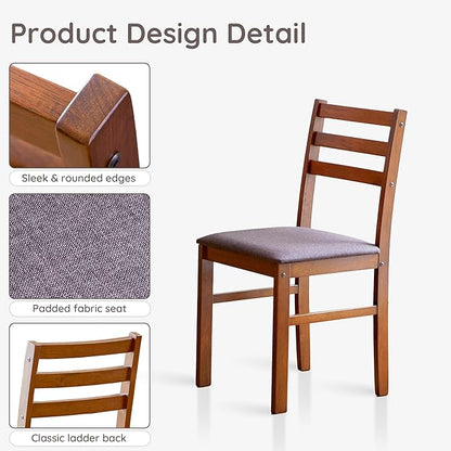 Livinia Seattle Modern Farmhouse Kitchen Dining Room Chair Set of 2, Solid Wood Fabric Upholstered Cushion Seat Wood Ladder Back Chairs (Antique)