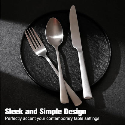 KINGSTONE 30-Piece Silverware Set, 18/10 Stainless Steel Flatware Set for 6, Matte Satin Finish Forged Cutlery Set Dishwasher Safe