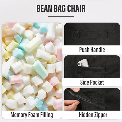HABUTWAY Bean Bag Chair: Giant 6' Memory Foam Furniture Bean Bag Chair with Microfiber Cover - 6Ft,Black
