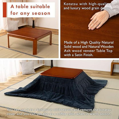 PaletteLife Japanese Heated Table (47x31in)- Wooden Chabudai Furniture with 120V Electric Heater - Low-Lying Dining and Work Desk with Temperature Control Knob Casual kotatsu