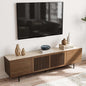 POVISON Mid Century Modern Sintered Stone TV Stand, Slatted Media Console TV Cabinet with Tall-cast Metal Legs, Fluted Entertainment Center with Storage, Fully-Assembled (Walnut, 78.74")