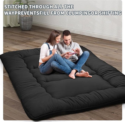 Japanese Floor Mattress,4" Thicken Japanese Floor Sleeping Pad Foldable,Futon Mattress Suitable for Camping and Guest Room (Black, Twin (80" x 36"))