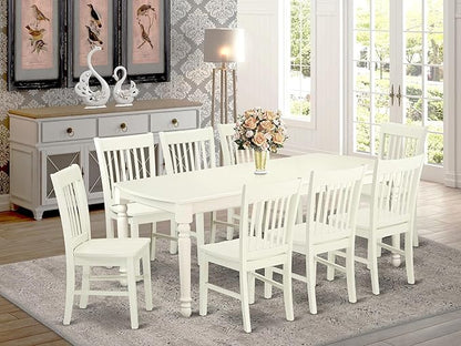East West Furniture DONO9-LWH-W 9 Piece Dining Table Set Includes a Rectangle Dinner Table with Butterfly Leaf and 8 Dining Room Chairs, 42x78 Inch, Linen White