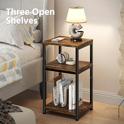 Simple Trending 3 Tier End Table, Side Table Sofa Couch Table for Living Room, Night Stand Storage Shelf, Rustic Brown