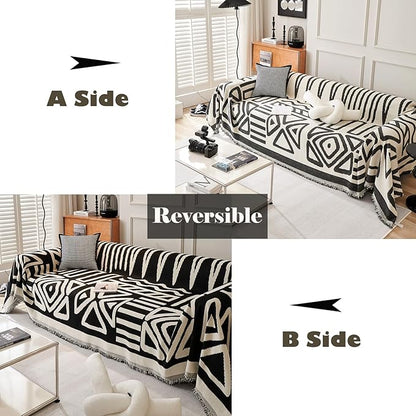 VM VOUGEMARKET Black Couch Cover for 2 Cushion Chenille Loeveseat Sofa Cover Dog Proof Furniture Protector Cover Universal Sofa Slipcover L Shaped Sectional Couch Cover with Tassels-71 x 118,Black