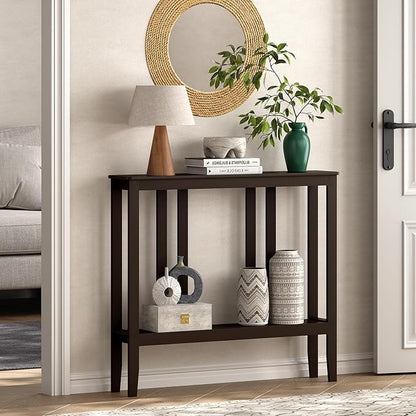 ELYKEN Console Tables for Entryway, 36.2" Long 2 Tier Hallway Table Behind Couch, 7” Narrow Sofa Table for Entrance, Entry, Living Room, Brown