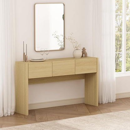 Manhattan Comfort Linda Modern Console Table with 3 Storage Drawers – 60" Narrow Entryway Stand for Living Room, Hallway, or Dining Room – Wood Grain Accent Furniture, Natural Oak