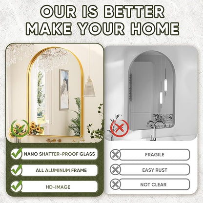 Suidia 22" x 30" Bathroom Mirror, Bathroom Vanity Mirror Metal Framed, Wall-Mounted Mirrors for Bedroom, Living Room, Entryway, Hallway, Gold, Arch Style