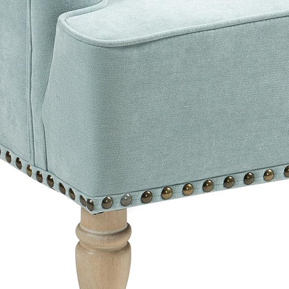Ball & Cast Modern Accent Chair with Retro Wooden Legs & Nailhead Trim,Small Fabric Club Chair,Comfy Upholstered Armchair Lounge Seat for Bedroom Living Room Single Sofa, Sage