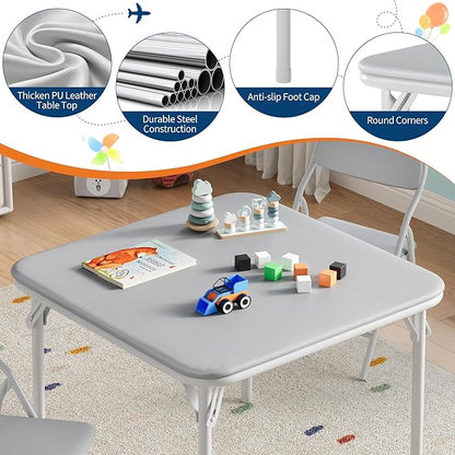 GarveeHome 5-Piece Kids Folding Table and Chairs Set, Toddlers Children's Activity Table and Chairs Set for Dining Room,Daycare,Classrooms