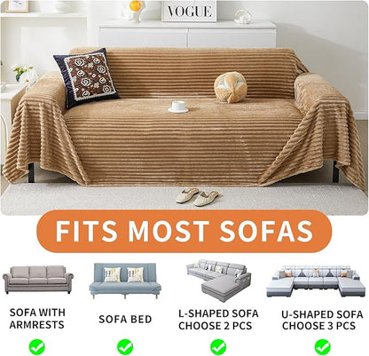 HAOMAIJIA Faux Fur Sofa Covers Couch Covers for 3 Cushion Couch Sofa Pet Friendly Soft Non Slip Couch Cover for Dogs Washable Sectional Couch Covers L Shape Furniture Protector (Khaki, 71"x150")