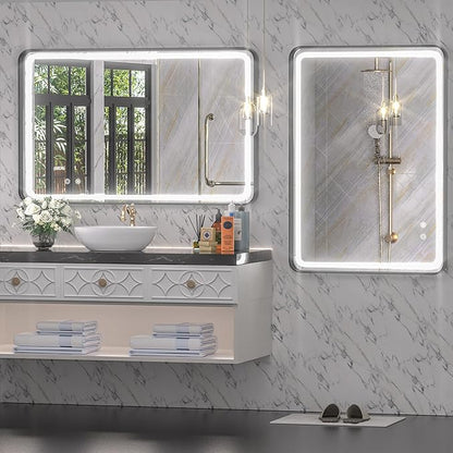 Hasipu LED Bathroom Mirror with Lights 40 x 26 Inch, Black Metal Frame Light Mirror for Vanity Anti-Fog, Dimmable, 3 Colors (Horizontal/Vertical)