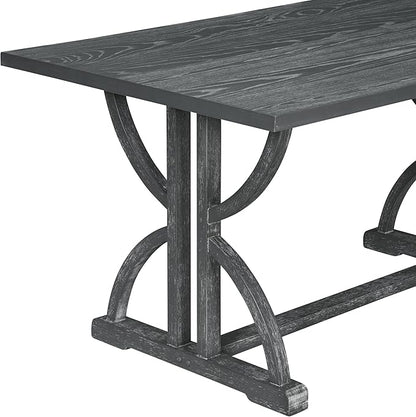 SogesPower 6-Piece Dining Table Set, Rectangular Farmhouse Kitchen Dining Table Set with 4 Upholstered Chairs & 1 Bench, Retro Kitchen Table Set for 4-6 for Dining Room Living Room, Gray Wash