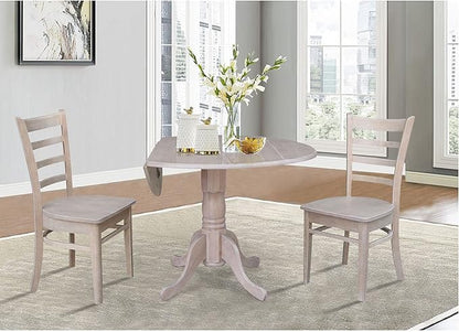 IC International Concepts, 42" Round Dual Drop Leaf Pedestal Dining Table, Solid Real Wood, Sturdy Parawood, Dimensions 42"D x 42"W x 29.5"H, 20mm thickness, 40lbs Weight Capacity, Washed Gray Taupe