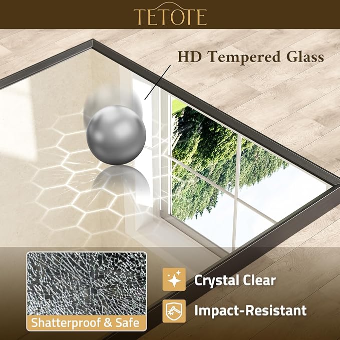 TETOTE Matte Black Beveled Framed Bathroom Mirror 60" x 36" Large Black Rectangle Metal Vanity Wall Mirror for Bathroom Sink, Modern Farmhouse, Tempered Glass, Shatterproof, Stronger Frame