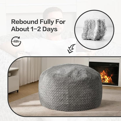 Hobestluk 4ft Bean Bag Chairs for Adults Large Beanbag Chair with Chevron Plush Fur Cover Big Bean Bag Chair for Living Room Bedroom Dorm Office - Grey (44” x 44” x 24”)