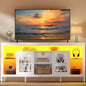 YITAHOME 33.5'' Tall TV Stand for 75 inch TV, LED Entertainment Center with Storage, Black TV Stands for Living Room with Acrylic Doors & Power Outlets, Tall TV Console Cabinet, White