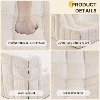 Bean Bag Chair, Soft Chenille Pre-Filled Lazy Chair Floor Sofa Bean Bag Chair for Adults and Teens, Accent Chair for Living Room Bedroom Apartment (Ivory)