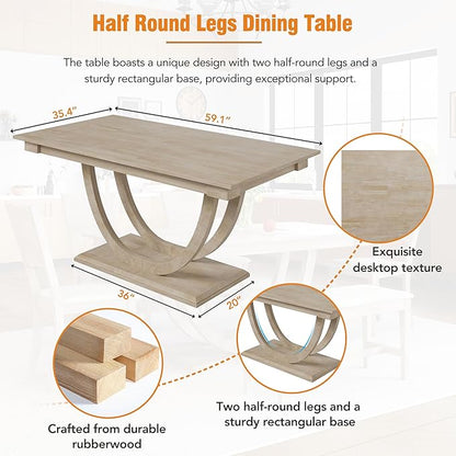 Ball & Cast 6 Piece Dining Table Set with 4 Upholstered Chairs & 1 Bench,Wooden Living Room Furniture for 6 W/ 59.1" Rectangle Kitchen Desk,for Restaurant,Home Bistro,Natural Wood