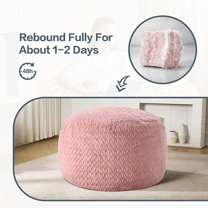 3ft Bean Bag Chairs for Adults Large Beanbag Chair with Chevron Plush Fur Cover Big Bean Bag Chair for Living Room Bedroom Dorm (Pink)