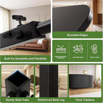 C Shaped End Table, Adjustable Height Couch Side Table, Horizontal 360°Swivel Small Couch Side Tables That Slide Under, C Shaped End Table TV Tray Table for Couch(Black)