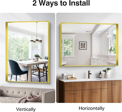Gold Bathroom Mirror, 36x48 Inch Rectangular Framed Mirror, Large Wall Mounted Bathroom Vanity Mirror Over Sink for Bedroom,Restroom, Living Room, Hangs Vertically or Horizontally