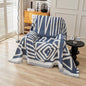 HANDONTIME Boho Chenille Sofa Cover - Denim Blue Reversible Blanket for L Shaped Sectional Couch - Geometric Protector for Dogs, 71" X 71"