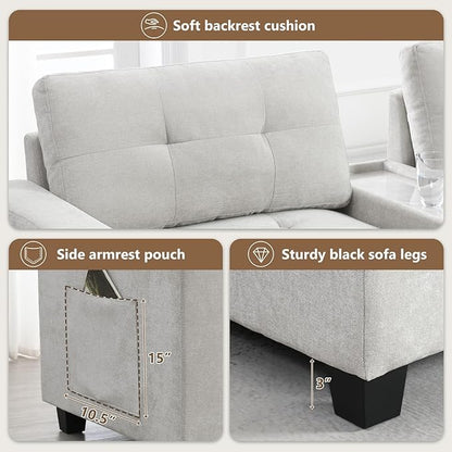 Merax 104 * 104" Chenille Sectional Couches with 2 Acrylic Consoles, Upholstered Modular Tufted Sofa Chaise with Ottoman, Storage Drawers, Pockets, USB Charger & Cup Holders for Living Room Apartment