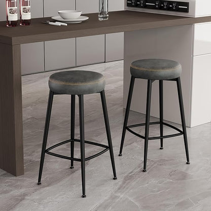 Counter Height Bar Stools, 26" H Backless Bar Stools Set of 6, Upholstered Faux Leather Kitchen Counter Stools, Mid Century Modern, Kitchen Island Home Bar, Pub, Black Grey