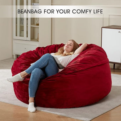 HABUTWAY Bean Bag Chair: Giant 5' Memory Foam Furniture Bean Bag Chair with Microfiber Cover - 5Ft,Red
