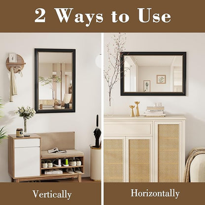 Axeman 30x40 Rectangular Wall Mirror, Decorative Bathroom Mirror, Traditional Vintage Wall Mounted Mirror with Beaded Frame for Accent Living Room Vanity Bedroom Entryway, Black