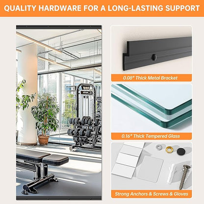 Hasipu 63''x28'' Home Gym Mirror Large Full Length Wall Mounted Full Body Mirror for Yoga Dance Fitness Exercise Studio Bedroom Garage, Frameless Tempered Glass Workout Mirrors Black Rectangular