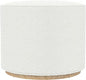Bouclé Ottoman with Wooden Base – 22” Round Upholstered Footrest, Cream Textural Fabric, Modern Accent Stool for Living Room & Bedroom