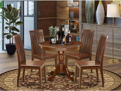 East West Furniture ANIP5-MAH-W 5 Piece Kitchen Table & Chairs Set Includes a Round Dining Room Table with Pedestal and 4 Dining Room Chairs, 36x36 Inch, Mahogany