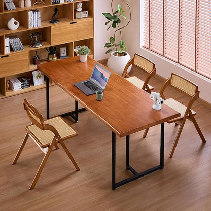 Solid Wood Administrative Desk, Dining Table with Durable Metal Legs, Uniquely Designed Leisure Table, Perfect for Restaurants and Home Offices, (Wood Brown, 70.87in)