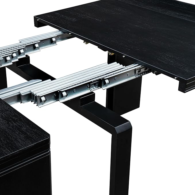 X07X1-B06-24 9-pc Modern Dining Room Table Set a Rectangular Dining Table and 2 wooden Benches and 7 Black Polyester Stackable Chair, 39x120 Inch, Wire Brushed Black