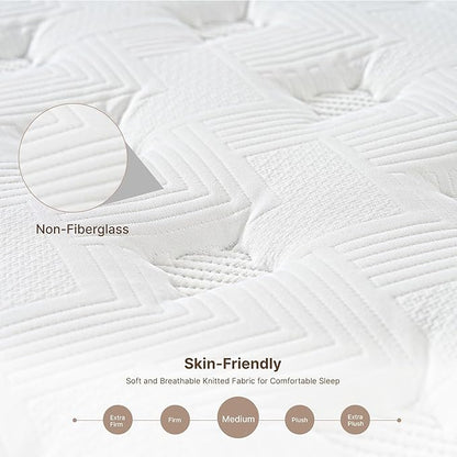Twin Size Mattress, 10 Inch 5-Zone Pocket Spring Hybrid Mattress with Gel Memory Foam for Pressure Relief & Peaceful Sleep, Medium Firm, Mattress in a Box